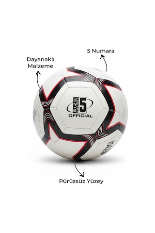 Futbol Topu Sert Zemin Halı Saha 5 Numara Beyazsiyahkırmızı
