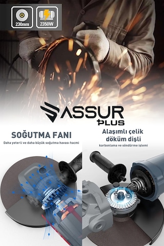 Assur ASR340 2200 W 230 MM Büyük Spiral Taşlama Mavi -