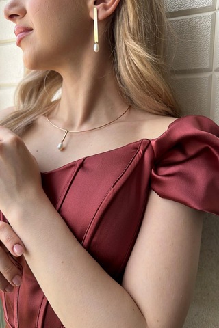 10,5 Mm Doğal İnci Choker Küpe Kolye İkili Set