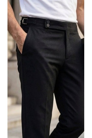 Efnaz Style Erkek Toka Detaylı Oldmoney Kumaş Pantolon siyah