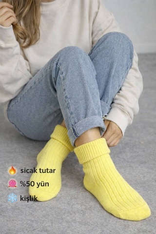 Perili Yün Bot Çorabı Sarı Sarı