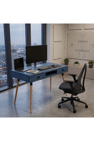 Mobenta Modest Desk: Masif Çalışma & Laptop Masası 2 Çekmece 1 Bölme - 120x60 Ig Mavi