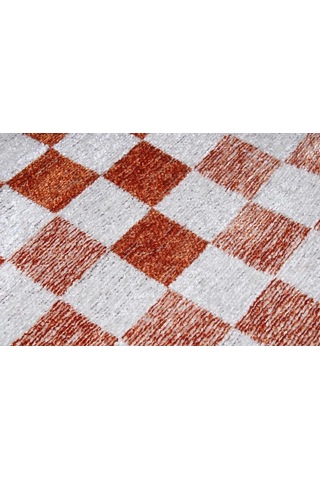 Turuncu Beyaz Modern Geometrik Dama Desenli Yıkanabilir Halı - Yo30035xc