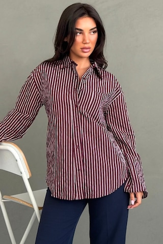 Madmext Bordo Çizgili Sendy Kumaş Kadın Gömlek Mg2834