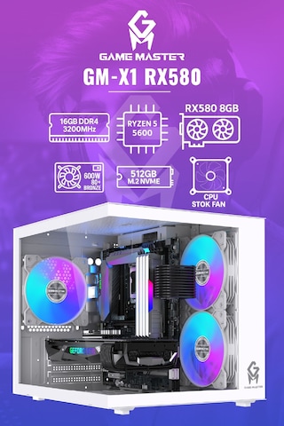 Game Master GM-X1 R5-5600 16 GB 512 GB M.2 SSD 8 GB RX580 Free Dos Masaüstü Oyuncu Bilgisayarı