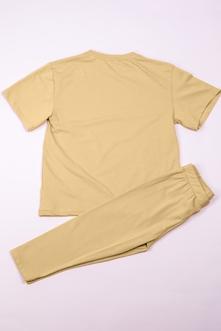 Kız Çocuk Takım Kapri Taytlı Baskılı Oversize A84 Bej