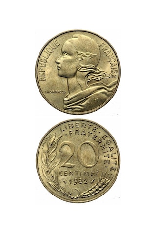Fransa, 20 Centim 1962-2001, Ççt Eski Madeni Para