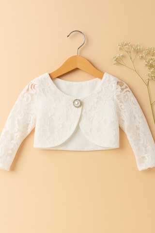 Esila Kids Kız Çocuk Dantel Bolero Kız Çocuk Bolero Özel Gün Kız Çocuk Ceket Modeli 1-11 Yaş Ekru
