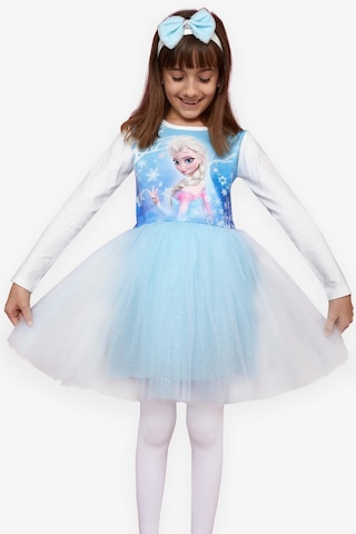 Babely Kız Çocuk Uzun Kollu Elbise Karlar Kraliçesi Elsa 5-10 Yaş, Mavi Mavi
