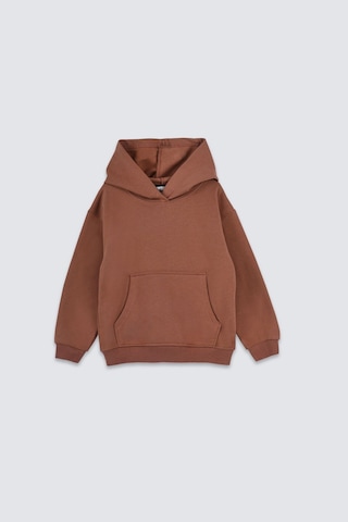 Basic Kapüşonlu Şardonlu Kanguru Cep Detaylı Çocuk Sweatshirt 3-10 Yaş Ekru Kahverengi