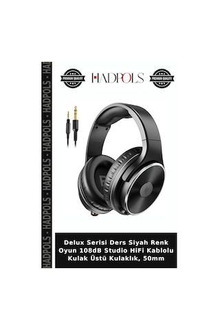 Delux Serisi Ders Siyah Renk Oyun 108db Studio Hifi Kablolu Kulak Üstü Kulaklık, 50mm