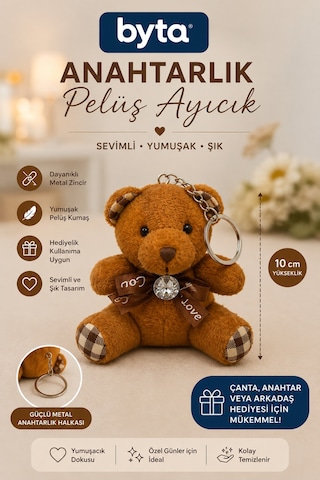 Peluş Ayıcık Anahtarlık 10 Cm Sevimli Çanta Süsü Ve Anahtar Aksesuarı - Hediyelik Kahverengi