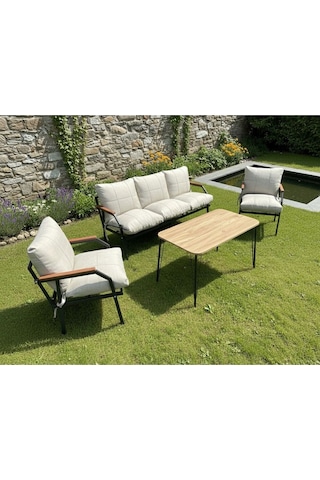 Ard & Garden Linda 311 Masalı Krem Fermuarlı Bahçe Balkon Takımı, Cafe, Salon - Metal Kanepe Koltuk Takımı Krem