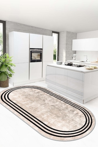 West Home Dijital Baskı Yıkanabilir Kaymaz Taban Leke Tutmaz Bej Oval Mutfak Halısı Salon Halısı Ve Yolluk Wh 413 Beige Oval