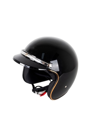 Fortunelane My02 Motosiklet Kaskı 3/4 Siperlik, Retro Güneş Koruma, Siyah Gümüş Renk