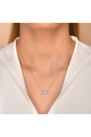 Zirkon Taşlı Pırlanta Montür Göz Desenli Altın Kaplama Gümüş Kol (495721498)