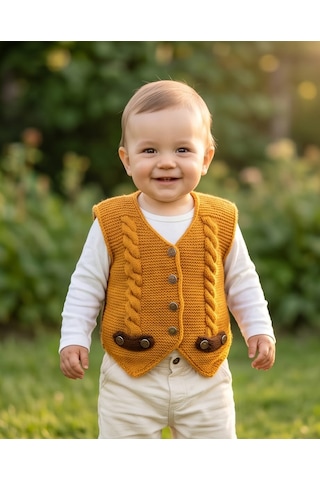 Busako Baby Ta-001 El Örgüsü Bebek Efe Yeleği/yelek-bebek-çocuk Kahverengi