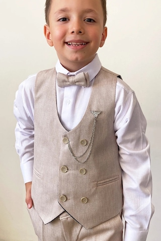 Suit Aydın Erkek Çocuk Takım Elbise Papyonlu Yelekli Takım Bej