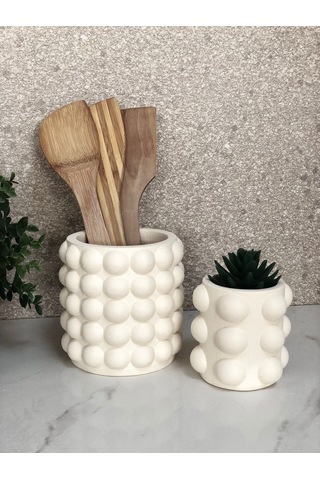 Thiramis Homeconcept Bubble Beyaz Dekoratif Vazo & Saksı 2li Set