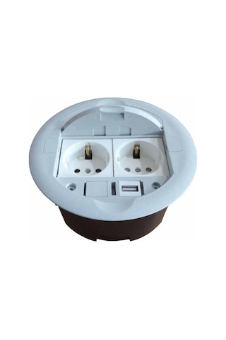 Ne-ad Masa Üstü Priz Kutusu Gömme Tip Gri + 2 Ad. Priz+1 Ad. Usb Geçiş