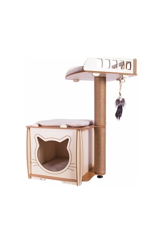 Pati Homes XL Lal Yataklı Kedi Tırmalama Evi 85 x 38 x 38 CM