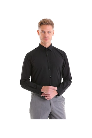 Dormen Classics Slim Fit Dar Kesim Klasik Yaka Cepsiz Erkek Gömlek Siyah