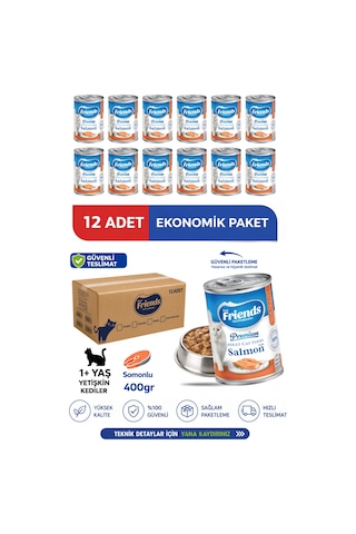 Premium Somonlu Yetişkin Kedi Konservesi 400 Gr X 12 Adet Ekonomik Paket Yaş Mama