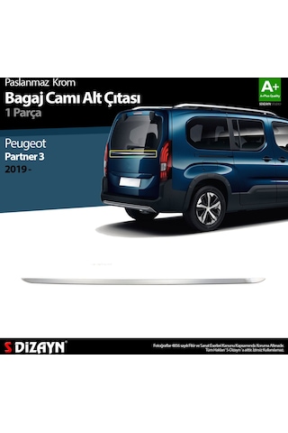S-Dizayn Peugeot Partner 3 Krom Bagaj Camı Alt Çıtası 2019 Üzeri