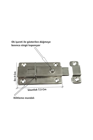 Paslanmaz Çelik Otomatik Sürgü Güvenlik Kapı Sürgüsü 7,5 Cm