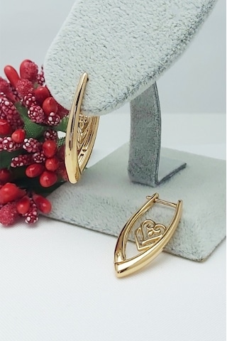 Rose Altın Kaplama Vip Seri Xuping Kalp Motifli V Küpe 2,8 CM Rose Gold