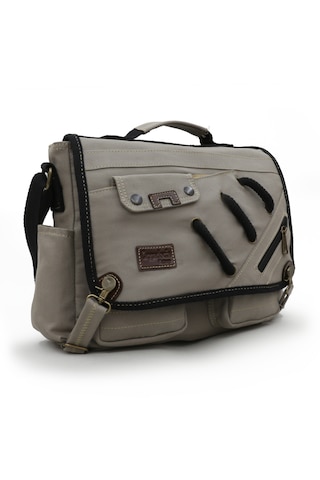 Cappadocia Vintage 4017 Açık Gri 14" Laptop Kanvas Postacı Okul Çantası Unisex Kilitli Çok Cepli Omuz Askılı Açık Gri