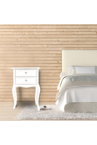 Ahşap Lake  Iki Çekmeceli Telefonluk Komidin  Beyaz