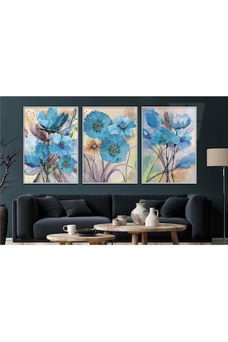 Alüminyum Çerçeveli Gerçek Cama Baskı Sanat Temalı 3'lü Set Cam Tablo 0081