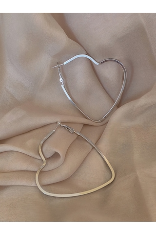 Kalp Model Halka Silver Renk Çelik Küpe 6cm Gümüş