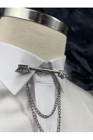 Silver Taç Figürlü Yaka Iğnesi Koyu Gri