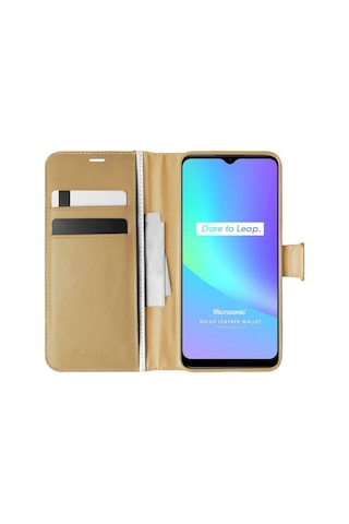Oppo Realme C25s Kılıf Delux Leather Wallet Gold Mavi