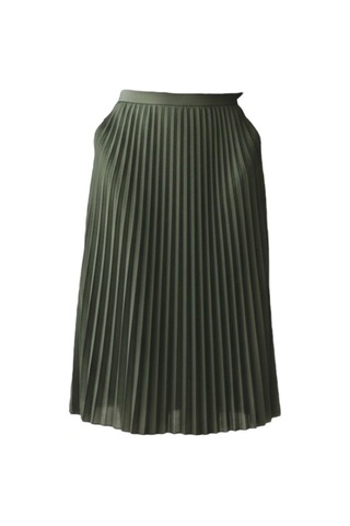 Pileli Pamuklu Dokuma Viskon Kışlık Etek 95 Cm - 38-48 Haki