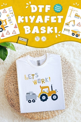 Kumaşa Baskı Yapılabilen Özel Tasarım Ütü Ile Yapışan Tekstil Dtf Baskı Görseli İş Makinası Temalı Çok Renkli
