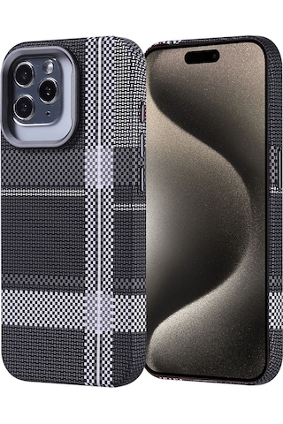 Apple Uyumlu iPhone 15 Pro Kılıf Kablosuz Şarj Özellikli Karbon Fiber Görünümlü Nekst Kapak