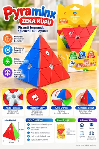 Gan Pyraminx Zeka Küpü Piramit Akıl Oyunu Hız Küpü Stickerless Eğitici Bulmaca