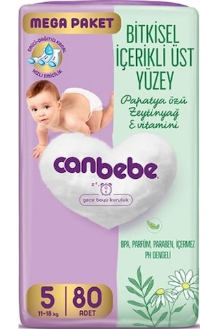 Canbebe Bebek Bezi Mega Paket Junior 5 Beden 11-18kg 80 Adet Canbebe Bebek Bezi Mega Paket Junior 5 Beden 11-18kg 80 Adet
