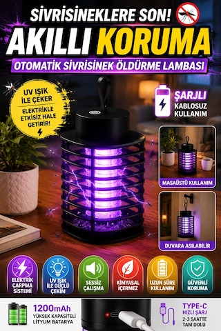 Şarjlı Uv Sivrisinek Öldürücü Lamba Type-c Elektrikli Sinek Kapanı Masaüstü Duvara Asılabilir