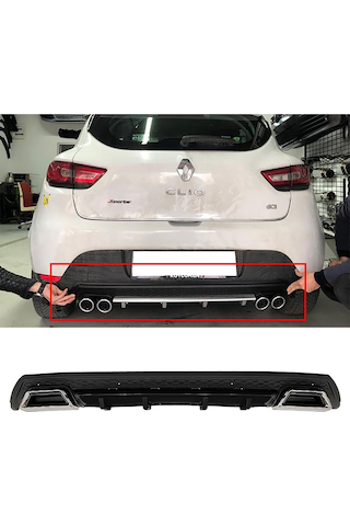 Renault Clio Mk4 Siyah Difüzör Çiftli Kare Egzoz Görünümlü D Tip Difizör 2012-2019
