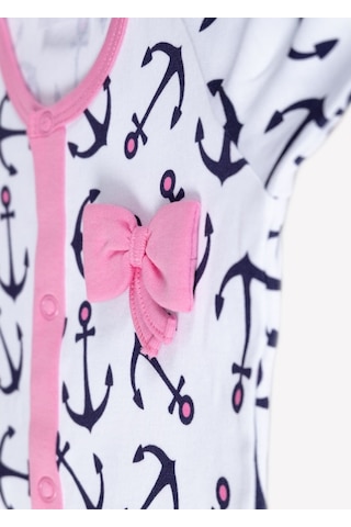 Ozmoz Büyük Çapa Desenli Yakası Pembe Fiyonklu Kız Bebek Tulum Çok Renkli