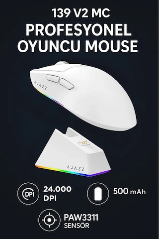 Aj139 V2 Mc 24.000 Dpı Paw3311 Ultra Hafif 3 Modlu Oyuncu Mouse - 500mah Batarya Diğer