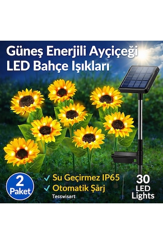 Solar Güneş Enerjili Ayçiçeği Bahçe Lambası Ip65 Su Geçirmez Led Dış Mekan Aydınlatma 360 Işık 3500k Sıcak Beyaz Dekoratif Peyzaj Lambası 1