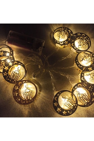 Hilal Içinde Cami Şerefesi Ramazan Temalı 10 Metal Ampullü Pilli Gün Işığı Led Işık 2 Mt Sarı