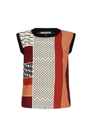 Kadın Desenli Blok Renkli Kolsuz Bluz Frn1108 Kırmızı