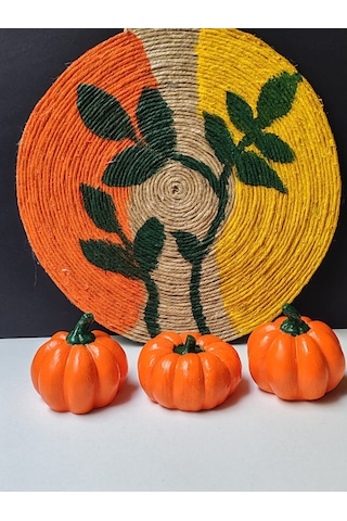 Dekoratif Balkabağı 3'lü Set, Turuncu El Yapımı, Ev Dekoru, Masa Dekoru, Obje, Biblo