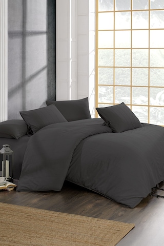 Byanca %100 Pamuk Nakışlı Parça Boyama Nevresim Takımı Antrasit Antrasit - Gri